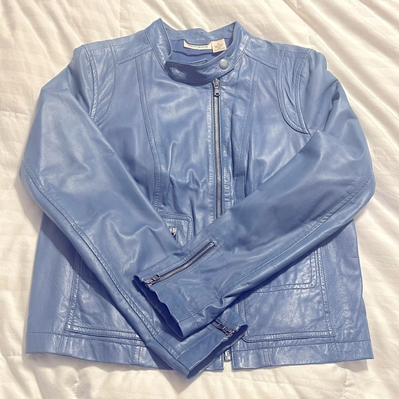 Dkny Jackets & Blazers - DKNY - Blue Leather Jacket - Medium